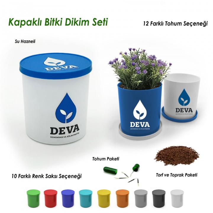 DEVA Partisi Logolu Yuvarlak Kapaklı Bitki Dikim Seti